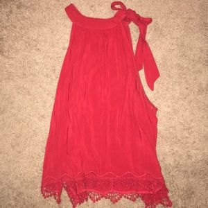 Red high neck tie top